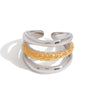 Jewelry Stainless Steel Minimalist Design Gold And Silver Colorblocking Threelayer Hollow Hammered Open Ring Geometric Style Electroplated For Women