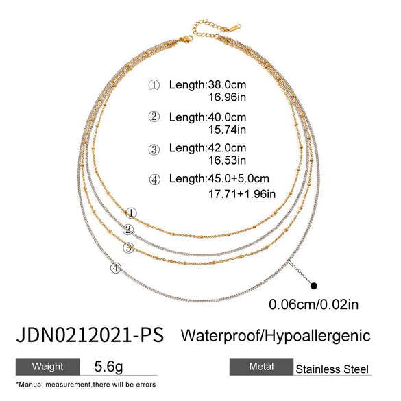 Jewelry Stainless Steel Multi Layer Chain Four Layer Necklace With Gold And Silver Color Matching And Geometric Design And Electroplating Treatment
