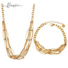 Jewelry Stainless Steel Multilayer Chain Splicing Geometric Style Electroplating Bracelet Necklace