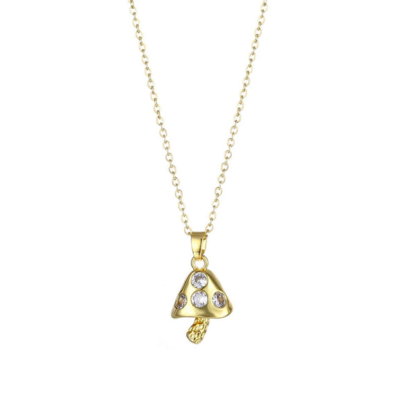 Jewelry Stainless Steel Mushroom Shaped Mixed Gem Inlaid Clavicle Necklace For Girls