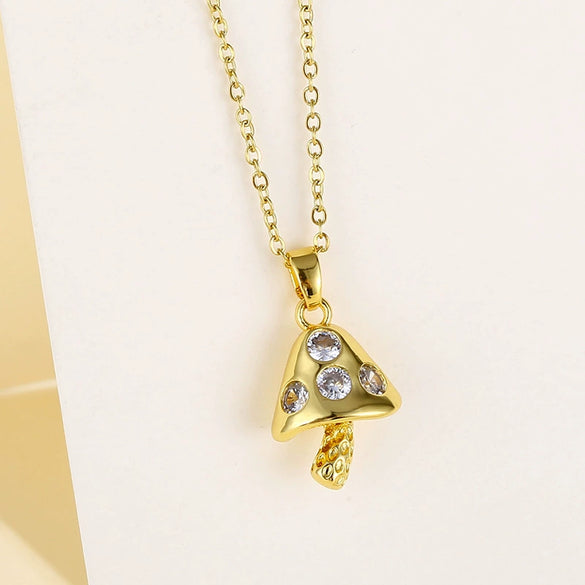 Jewelry Stainless Steel Mushroom Shaped Mixed Gem Inlaid Clavicle Necklace For Girls