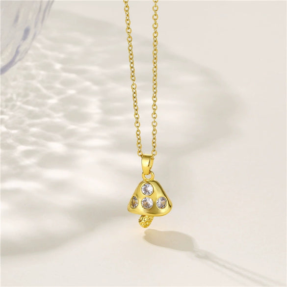 Jewelry Stainless Steel Mushroom Shaped Mixed Gem Inlaid Clavicle Necklace For Girls