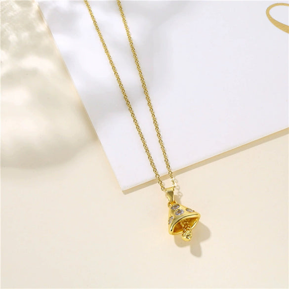 Jewelry Stainless Steel Mushroom Shaped Mixed Gem Inlaid Clavicle Necklace For Girls