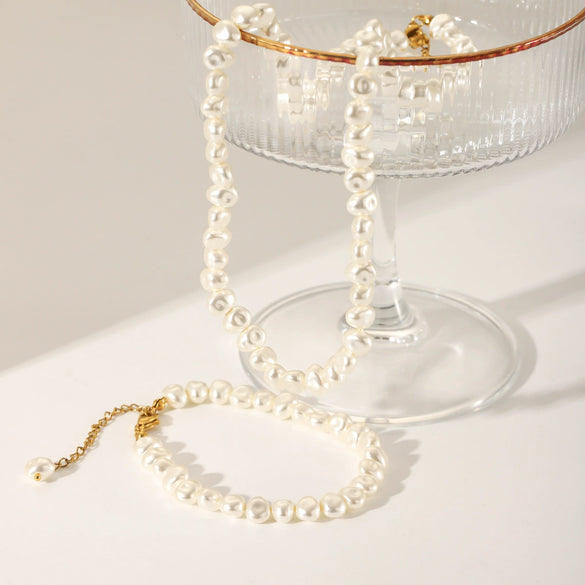 Jewelry Stainless Steel Natural Geometric Freshwater Pearl Chain Electroplating Women's