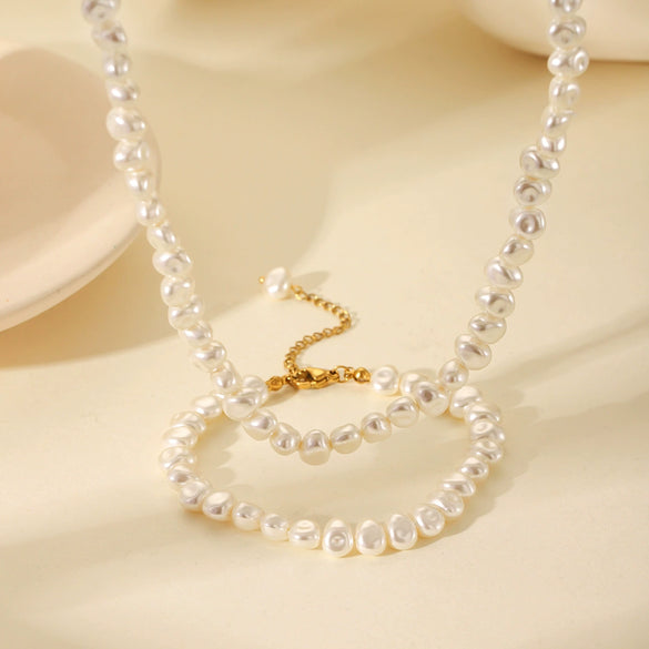 Jewelry Stainless Steel Natural Geometric Freshwater Pearl Chain Electroplating Women's