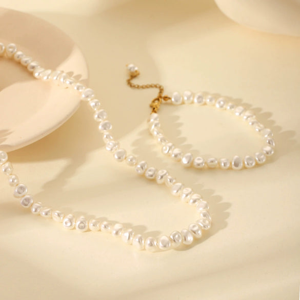 Jewelry Stainless Steel Natural Geometric Freshwater Pearl Chain Electroplating Women's