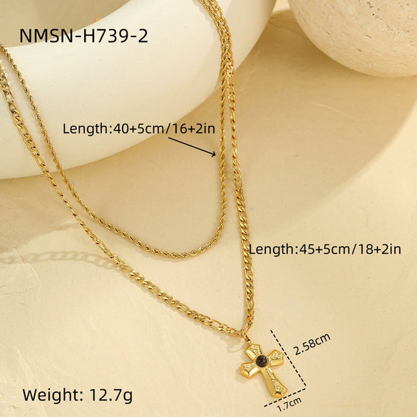 Jewelry Stainless Steel Natural Stone Geometric Pendant Necklace And Cross Earrings Electroplating For Women
