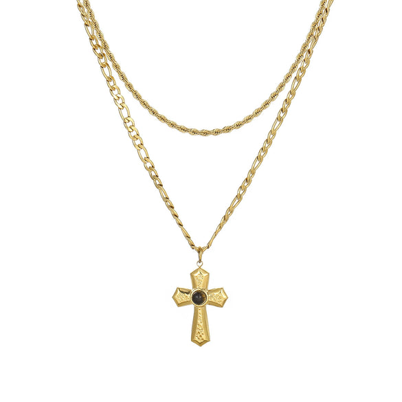 Jewelry Stainless Steel Natural Stone Geometric Pendant Necklace And Cross Earrings Electroplating For Women
