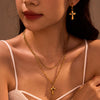 Jewelry Stainless Steel Natural Stone Geometric Pendant Necklace And Cross Earrings Electroplating For Women