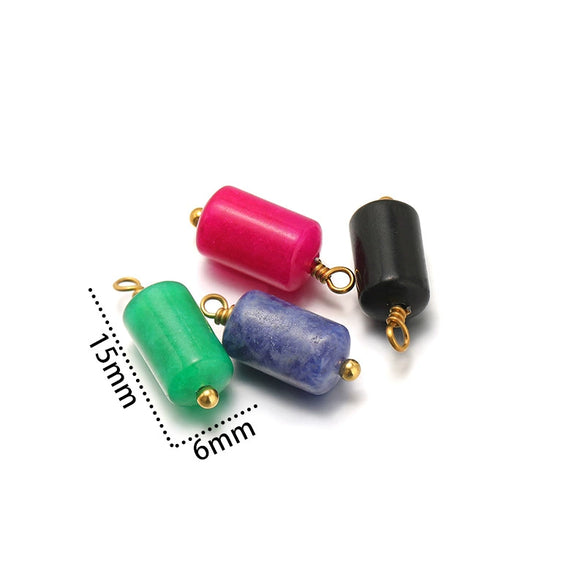 Jewelry Stainless Steel Natural Stone Pendant Earrings Necklace Retro Style Geometric Cylinder Dripping Oil Handmade Waterproof