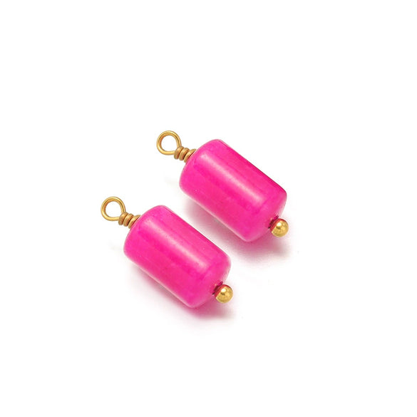 Jewelry Stainless Steel Natural Stone Pendant Earrings Necklace Retro Style Geometric Cylinder Dripping Oil Handmade Waterproof
