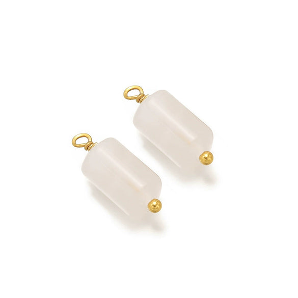 Jewelry Stainless Steel Natural Stone Pendant Earrings Necklace Retro Style Geometric Cylinder Dripping Oil Handmade Waterproof