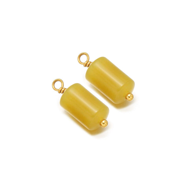 Jewelry Stainless Steel Natural Stone Pendant Earrings Necklace Retro Style Geometric Cylinder Dripping Oil Handmade Waterproof