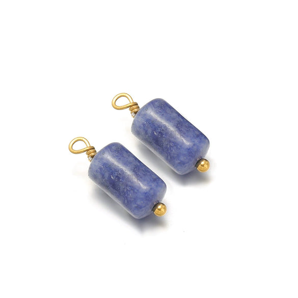 Jewelry Stainless Steel Natural Stone Pendant Earrings Necklace Retro Style Geometric Cylinder Dripping Oil Handmade Waterproof