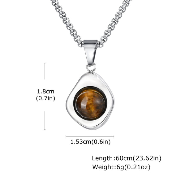 Jewelry Stainless Steel Natural Tiger Eye Stone Agate Stone Geometric Pendant Necklace