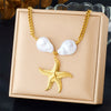 Jewelry Stainless Steel Necklace Exaggerated Starfish Pearl Accessories With Electroplating Star Pattern For Women Fashion Style