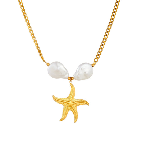 Jewelry Stainless Steel Necklace Exaggerated Starfish Pearl Accessories With Electroplating Star Pattern For Women Fashion Style