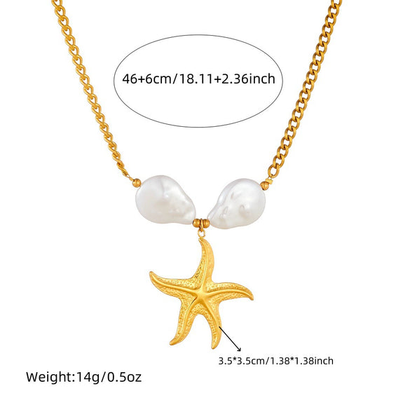 Jewelry Stainless Steel Necklace Exaggerated Starfish Pearl Accessories With Electroplating Star Pattern For Women Fashion Style