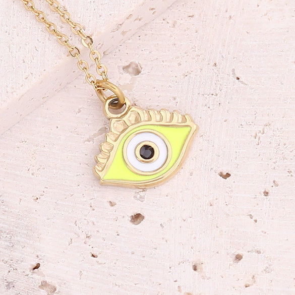 Jewelry Stainless Steel Necklace With Dripping Oil Eyes Star Moon Pendant For Women