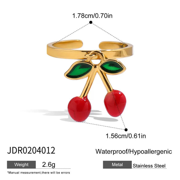 Jewelry Stainless Steel Oildropping Cherry Pendant Adjustable Open Ring Geometric Exaggerate Electroplating
