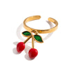 Jewelry Stainless Steel Oildropping Cherry Pendant Adjustable Open Ring Geometric Exaggerate Electroplating
