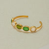 Jewelry Stainless Steel Open Bracelet With Green White Cat's Eye Stone Luxury Quiet And Elegant Design Geometric Electroplating