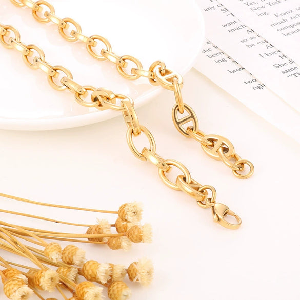 Jewelry Stainless Steel Oval Ring Open Buckle Pig Nose Sweater Chain Necklace Bracelet Light Luxury Style