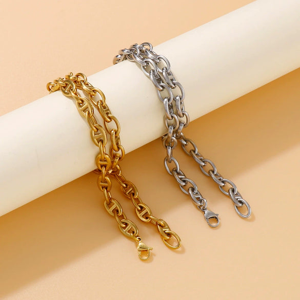 Jewelry Stainless Steel Oval Ring Open Buckle Pig Nose Sweater Chain Necklace Bracelet Light Luxury Style