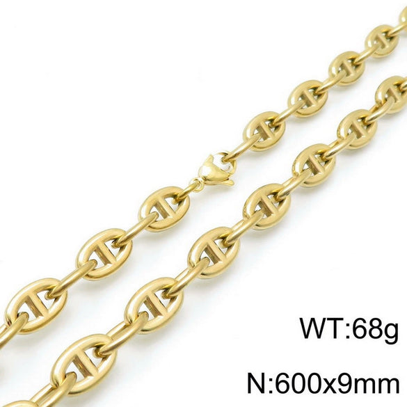 Jewelry Stainless Steel Oval Ring Open Buckle Pig Nose Sweater Chain Necklace Bracelet Light Luxury Style