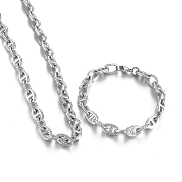 Jewelry Stainless Steel Oval Ring Open Buckle Pig Nose Sweater Chain Necklace Bracelet Light Luxury Style