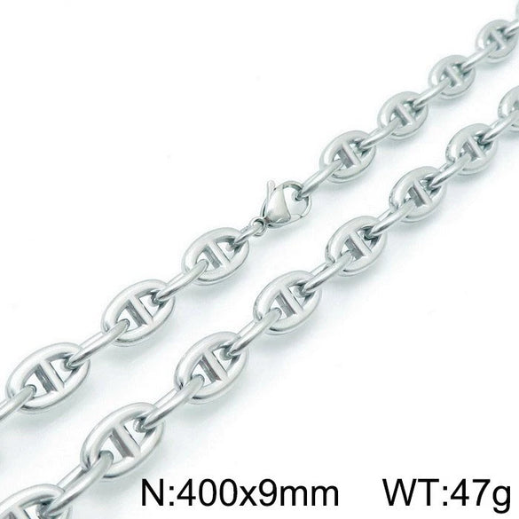 Jewelry Stainless Steel Oval Ring Open Buckle Pig Nose Sweater Chain Necklace Bracelet Light Luxury Style