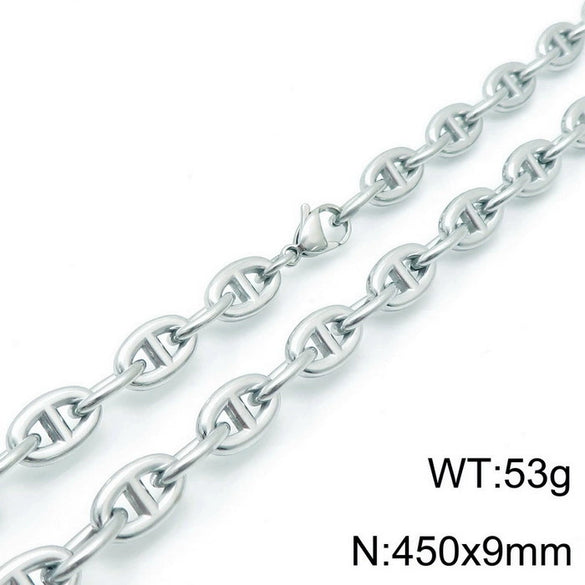 Jewelry Stainless Steel Oval Ring Open Buckle Pig Nose Sweater Chain Necklace Bracelet Light Luxury Style
