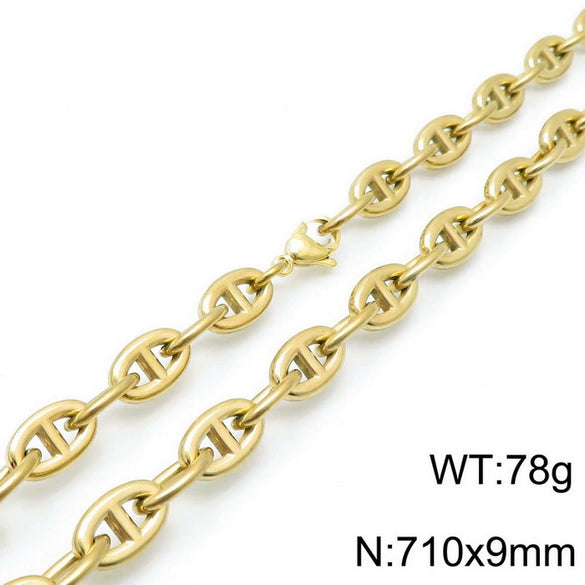 Jewelry Stainless Steel Oval Ring Open Buckle Pig Nose Sweater Chain Necklace Bracelet Light Luxury Style