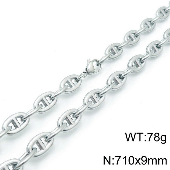 Jewelry Stainless Steel Oval Ring Open Buckle Pig Nose Sweater Chain Necklace Bracelet Light Luxury Style