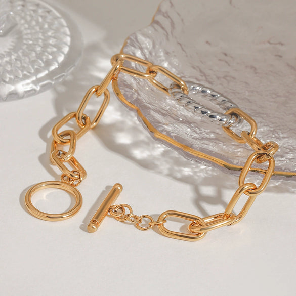 Jewelry Stainless Steel Oval Twist Pendant Buckle Color Matching Electroplated U Shape Women's Bracelet