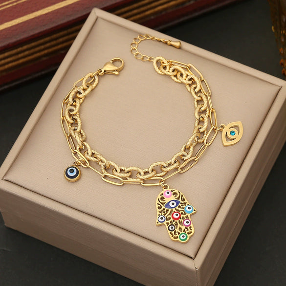 Jewelry Stainless Steel Palm Oil Drop Eye Pendant Cross Chain Set For Women With Personality Style