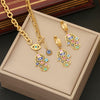 Jewelry Stainless Steel Palm Oil Drop Eye Pendant Cross Chain Set For Women With Personality Style