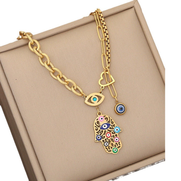 Jewelry Stainless Steel Palm Oil Drop Eye Pendant Cross Chain Set For Women With Personality Style