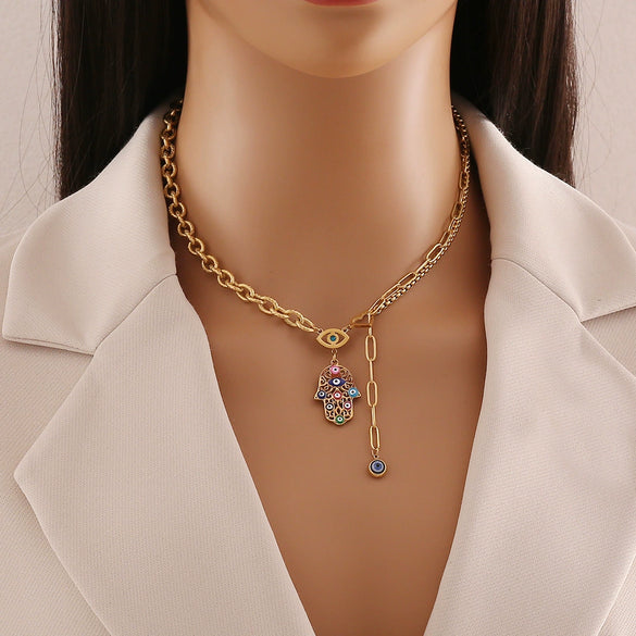Jewelry Stainless Steel Palm Oil Drop Eye Pendant Cross Chain Set For Women With Personality Style