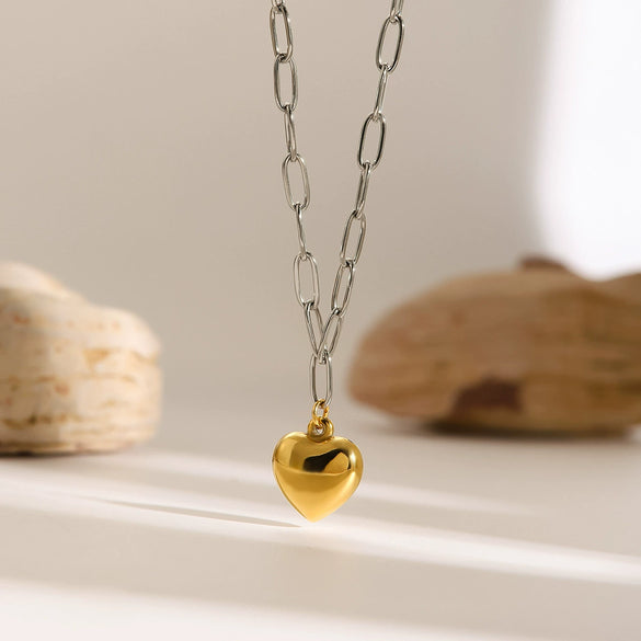 Jewelry Stainless Steel Peach Heart Pendant Necklace Women Original Design Geometric Electroplating