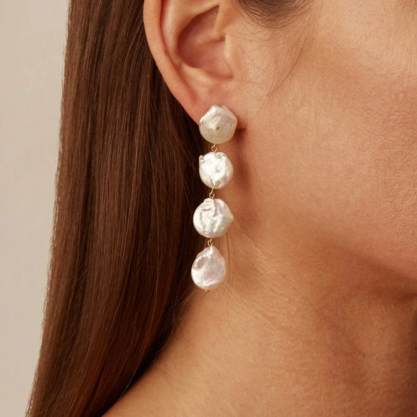 Jewelry Stainless Steel Pearl Button Pendant Earrings Retro Light Luxury Geometric Electroplating