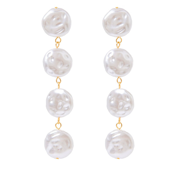 Jewelry Stainless Steel Pearl Button Pendant Earrings Retro Light Luxury Geometric Electroplating