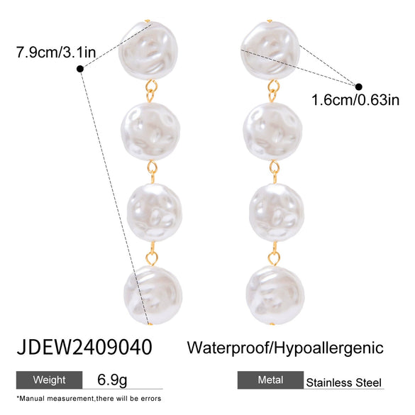 Jewelry Stainless Steel Pearl Button Pendant Earrings Retro Light Luxury Geometric Electroplating