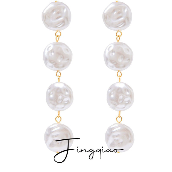 Jewelry Stainless Steel Pearl Button Pendant Earrings Retro Light Luxury Geometric Electroplating