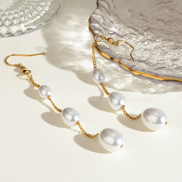Jewelry Stainless Steel Pearl Tassel Earrings Electroplating
