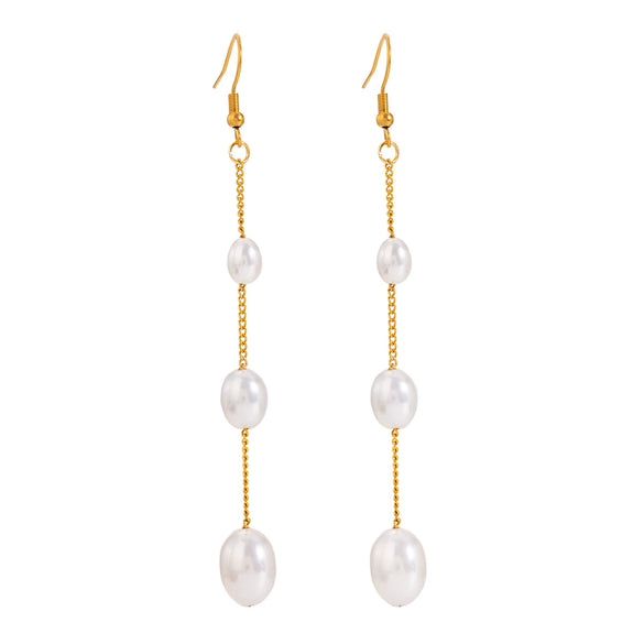 Jewelry Stainless Steel Pearl Tassel Earrings Electroplating
