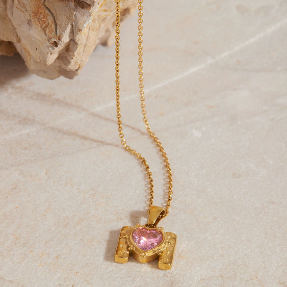 Jewelry Stainless Steel Pink Love Zircon Hammer Letter Pendant Electroplating