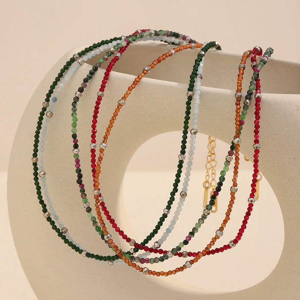 Jewelry Stainless Steel Plated 18K Gold Natural Stone Geometric Style Clavicle Chain Necklace