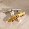 Jewelry Stainless Steel Rectangular Pendant Pearl Hairpin Electroplating Light Luxury Style For Women