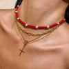 Jewelry Stainless Steel Red Turquoise Cross Pendant Necklace With O Word Chain Electroplating